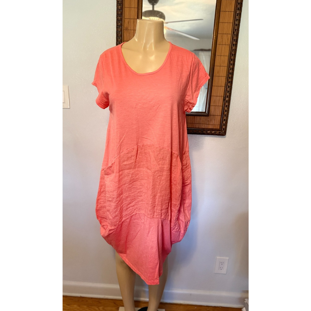 Liabella Salamander Orange Linen/Cotton Dress OS Made in Italy Lagenlook